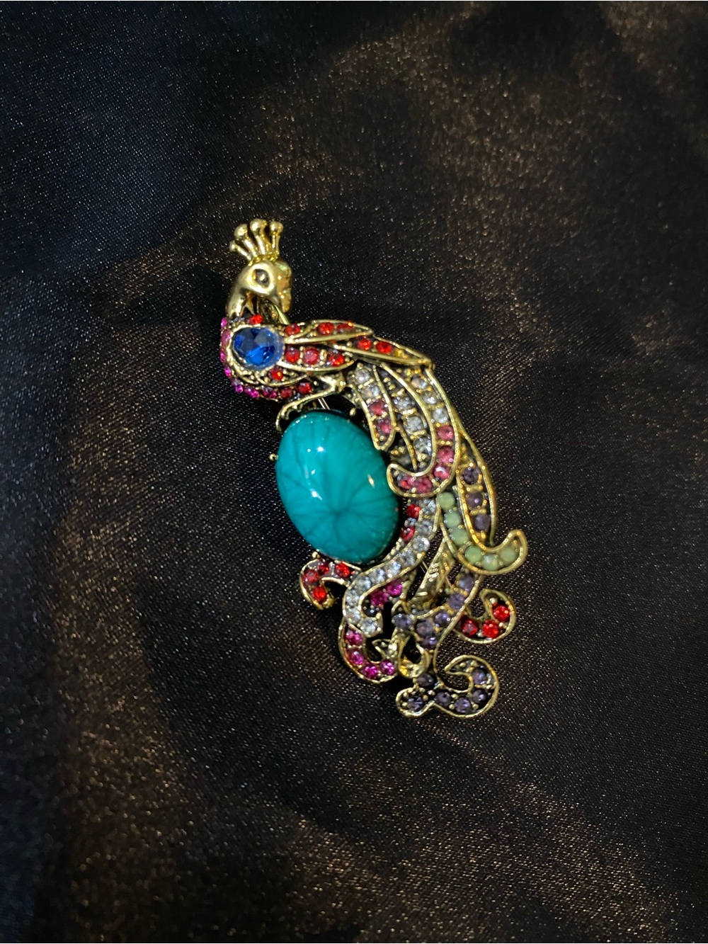 Peacock Statement Brooch - Turquoise & Multicolor Crystal Accents
